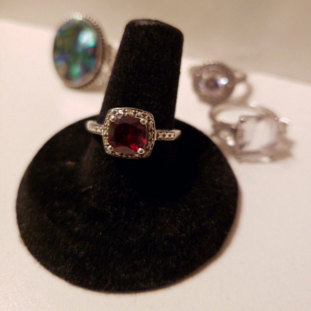 .925 Silver Garnet & White Topez Ring